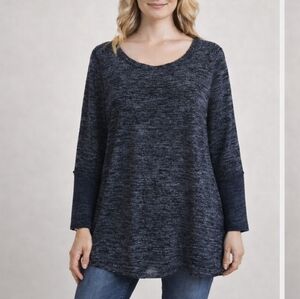 Nally & Millie Black and Gray Tunic Top with Large Sleeve Cuffs Size L/XL NWT